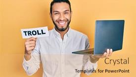  Presentation with beard - Presentation design having hispanic-man-with-beard-working background and a yellow colored foreground