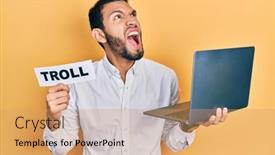  Presentation with working - Presentation theme enhanced with hispanic-man-with-beard-working background and a coral colored foreground