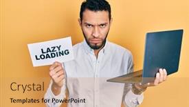  Presentation with working - Slide deck consisting of hispanic-man-with-beard-working background and a coral colored foreground