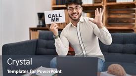  Presentation with hands holding - PPT layouts featuring hispanic-man-with-beard-working background and a tawny brown colored foreground