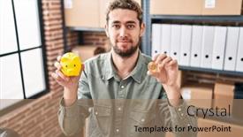  Presentation with simple business - Presentation theme with hispanic-man-with-beard-working background and a  colored foreground