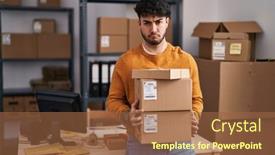  Presentation with beard - Presentation featuring hispanic-man-with-beard-working background and a tawny brown colored foreground