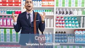  Presentation with salesman - Presentation design enhanced with hispanic-man-with-beard-working background and a teal colored foreground