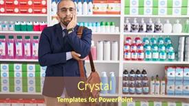  Presentation with salesman - Presentation design consisting of hispanic-man-with-beard-working background and a violet colored foreground