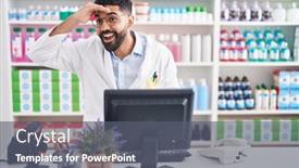  Presentation with far away - Presentation design consisting of hispanic-man-with-beard-working background and a gray colored foreground