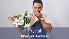  Presentation with scandal - Presentation theme featuring hispanic-man-with-beard-working background and a ocean colored foreground