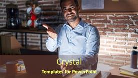  Presentation with acceptance - Presentation having hispanic-man-with-beard-working background and a tawny brown colored foreground