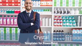  Presentation with salesman - PPT theme having hispanic-man-with-beard-working background and a ocean colored foreground