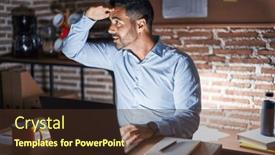  Presentation with far away - Slide set with hispanic-man-with-beard-working background and a tawny brown colored foreground