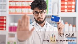  Presentation with credit card - Theme with hispanic-man-with-beard-working background and a soft green colored foreground