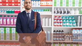  Presentation with salesman - Presentation theme consisting of hispanic-man-with-beard-working and a  colored foreground