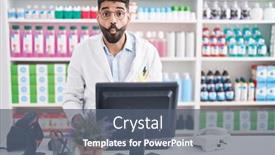  Presentation with pharmacy - Slides featuring hispanic-man-with-beard-working and a ocean colored foreground