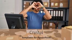  Presentation with curly hair - Presentation theme with hispanic-man-with-curly-hair background and a coral colored foreground