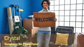  Presentation with curly hair - PPT theme featuring hispanic-man-with-curly-hair background and a tawny brown colored foreground