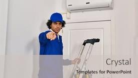  Presentation with curly hair - Presentation design enhanced with hispanic-man-with-curly-hair background and a  colored foreground