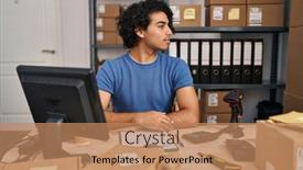  Presentation with business profile - Presentation theme enhanced with hispanic-man-with-curly-hair background and a coral colored foreground