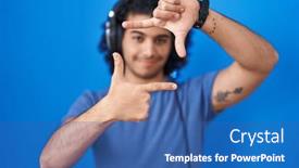  Presentation with curly hair - Presentation theme featuring hispanic-man-with-curly-hair background and a ocean colored foreground