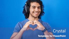  Presentation with love music - Slide set enhanced with hispanic-man-with-curly-hair background and a  colored foreground