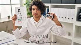  Presentation with eyesight - Presentation design enhanced with hispanic-man-with-curly-hair background and a light gray colored foreground