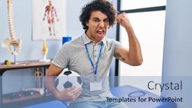  Presentation with curly hair - Slides having hispanic-man-with-curly-hair background and a  colored foreground