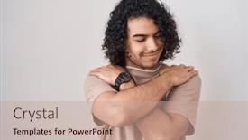  Presentation with hair care - Slide set having hispanic-man-with-curly-hair background and a coral colored foreground