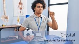  Presentation with curly hair - Presentation design consisting of hispanic-man-with-curly-hair background and a light blue colored foreground