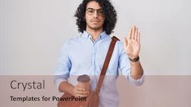  Presentation with sing - PPT theme enhanced with hispanic-man-with-curly-hair background and a coral colored foreground