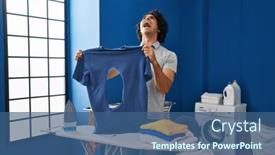  Presentation with ironing - PPT layouts featuring hispanic-man-with-curly-hair background and a ocean colored foreground