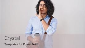  Presentation with coffee talk - Presentation theme featuring hispanic-man-with-curly-hair background and a  colored foreground