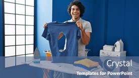  Presentation with ironing - PPT theme consisting of hispanic-man-with-curly-hair background and a ocean colored foreground