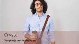  Presentation with take - Slide deck having hispanic-man-with-curly-hair background and a coral colored foreground