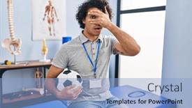  Presentation with physiotherapist - Slide deck with hispanic-man-with-curly-hair background and a  colored foreground