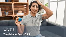  Presentation with intelligence - Presentation theme enhanced with hispanic-man-with-curly-hair background and a gray colored foreground