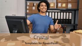  Presentation with hug - Slide deck having hispanic-man-with-curly-hair background and a coral colored foreground