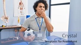  Presentation with sleepiness - PPT layouts having hispanic-man-with-curly-hair background and a light blue colored foreground