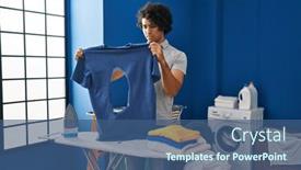  Presentation with ironing - PPT theme with hispanic-man-with-curly-hair background and a ocean colored foreground