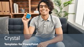  Presentation with intelligence - Presentation theme consisting of hispanic-man-with-curly-hair background and a ocean colored foreground