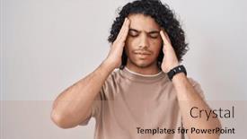  Presentation with migraine - Slides enhanced with hispanic-man-with-curly-hair background and a coral colored foreground