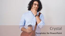  Presentation with take - PPT theme having hispanic-man-with-curly-hair background and a coral colored foreground