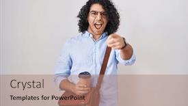  Presentation with take - Presentation theme having hispanic-man-with-curly-hair background and a coral colored foreground