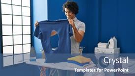  Presentation with ironing - Slide deck enhanced with hispanic-man-with-curly-hair background and a ocean colored foreground