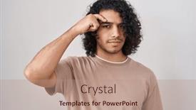  Presentation with acne - Slide deck with hispanic-man-with-curly-hair background and a coral colored foreground