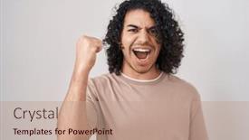  Presentation with anger - PPT layouts having hispanic-man-with-curly-hair background and a coral colored foreground