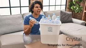 Presentation with plastic recycling - Theme enhanced with hispanic-man-with-curly-hair background and a coral colored foreground