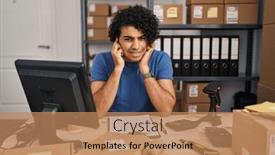  Presentation with music business - Presentation design consisting of hispanic-man-with-curly-hair background and a coral colored foreground