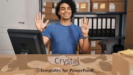  Presentation with ecommerce - Presentation theme consisting of hispanic-man-with-curly-hair background and a coral colored foreground