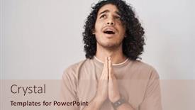  Presentation with hope - Presentation theme consisting of hispanic-man-with-curly-hair background and a coral colored foreground