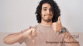  Presentation with conflict - Slide deck featuring hispanic-man-with-curly-hair background and a coral colored foreground