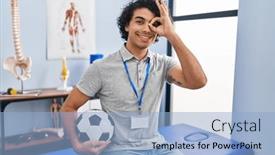  Presentation with physiotherapist - Presentation having hispanic-man-with-curly-hair background and a  colored foreground