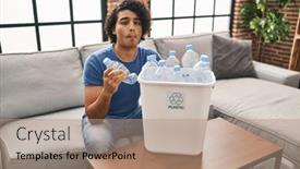  Presentation with plastic recycling - Presentation theme having hispanic-man-with-curly-hair background and a coral colored foreground